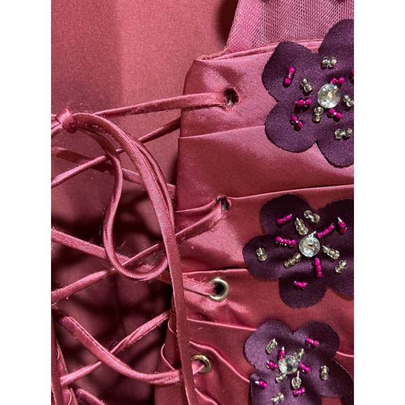 Vintage Y2K Pink/Magenta Beaded Floral Prom Gown Formal Dress Spaghetti Strap - Picture 7 of 10